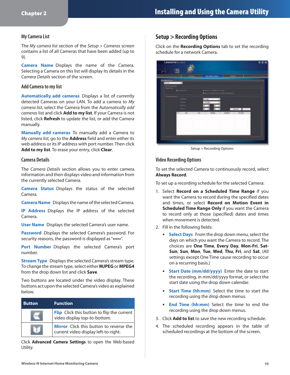 Installing and using the camera utility, Setup > recording options | Cisco WVC80N User Manual | Page 11 / 66