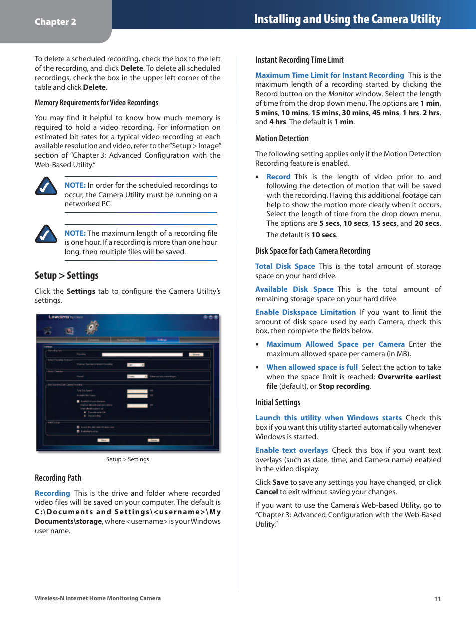 Installing and using the camera utility, Setup > settings | Cisco WVC80N User Manual | Page 12 / 66