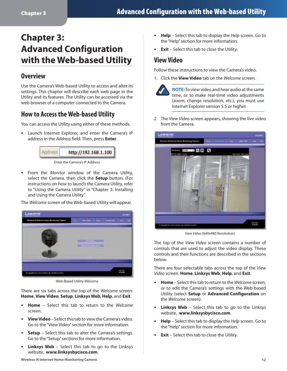 Overview, How to access the web-based utility, View video | Advanced configuration with the web-based utility | Cisco WVC80N User Manual | Page 13 / 66