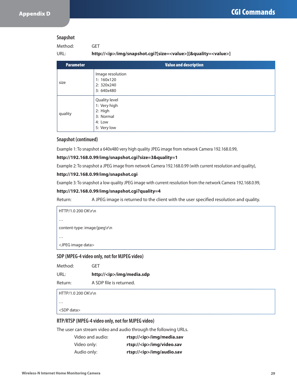 Cgi commands | Cisco WVC80N User Manual | Page 30 / 66