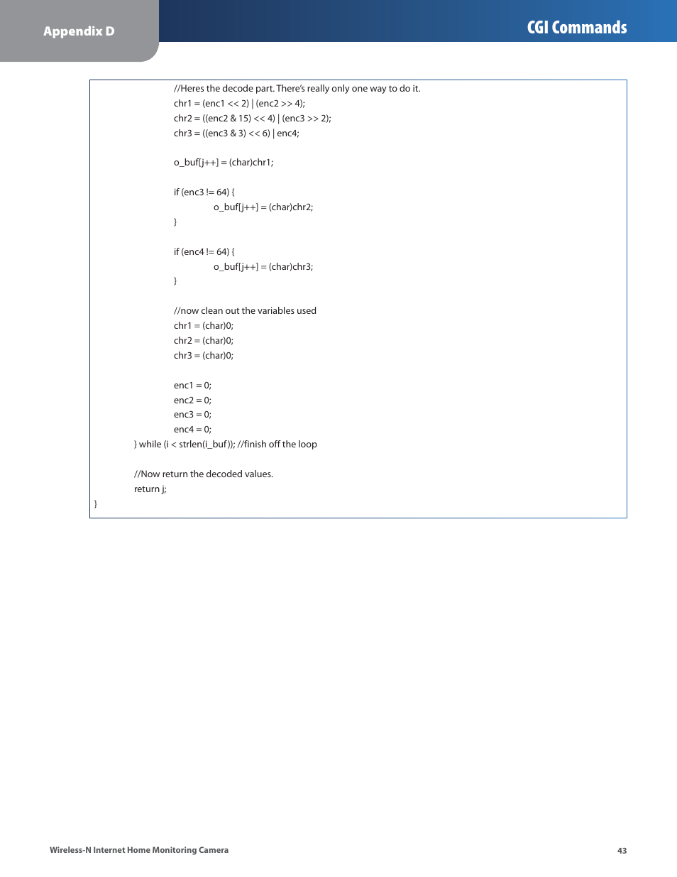 Cgi commands, Appendix d | Cisco WVC80N User Manual | Page 44 / 66