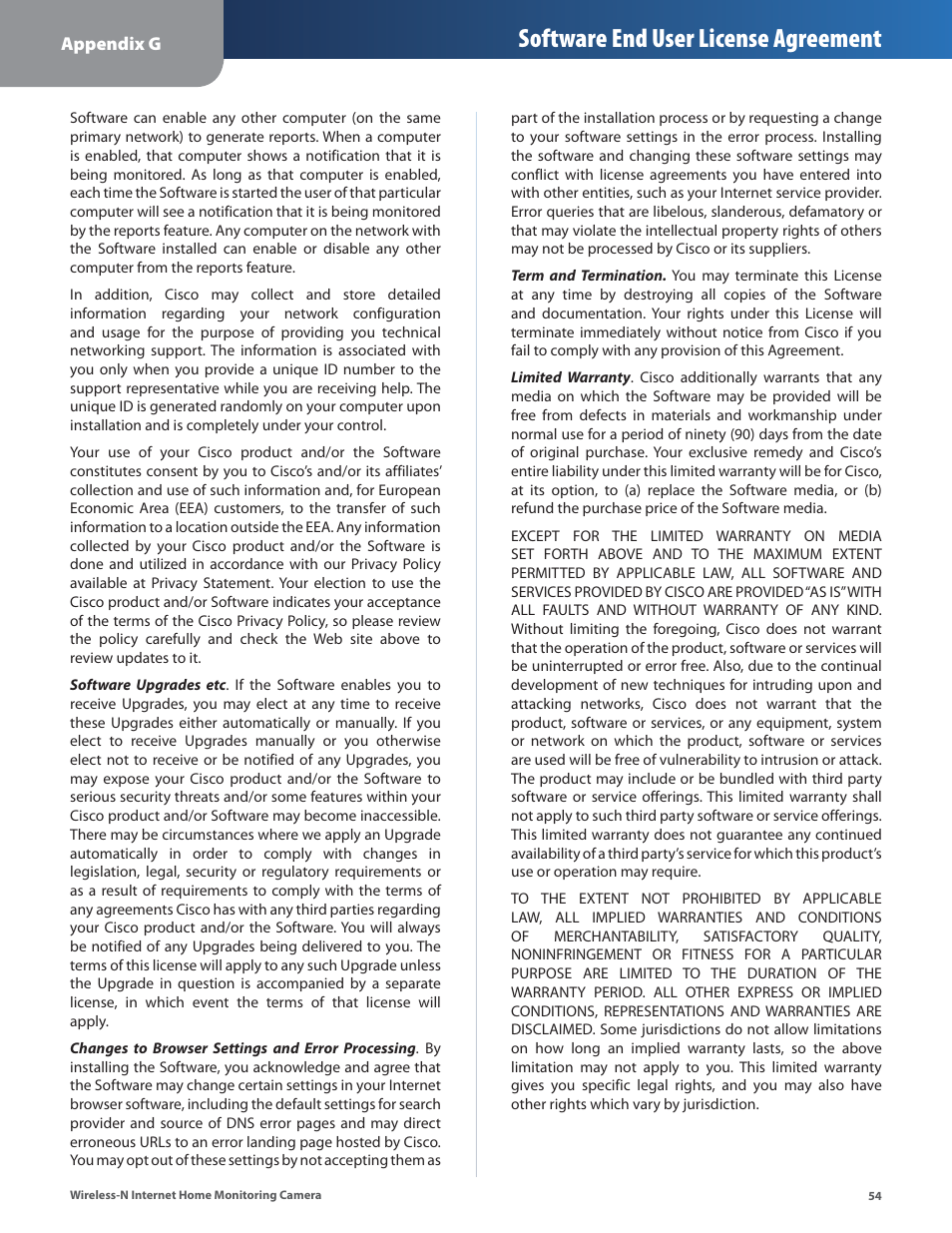 Software end user license agreement | Cisco WVC80N User Manual | Page 55 / 66
