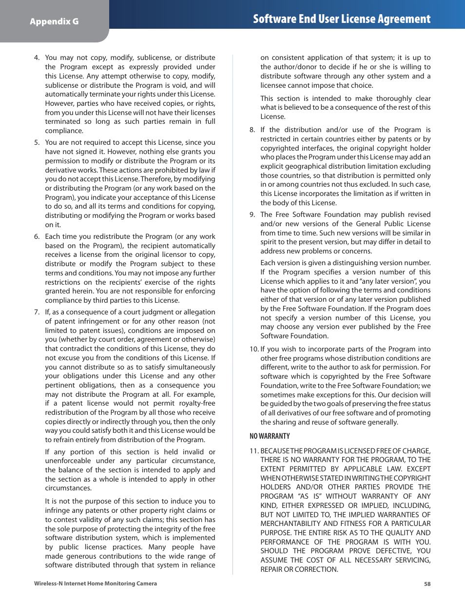 Software end user license agreement | Cisco WVC80N User Manual | Page 59 / 66