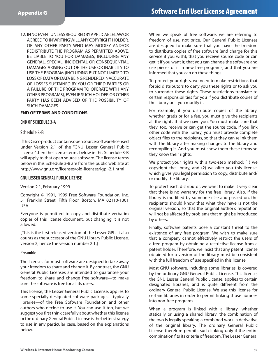 Software end user license agreement | Cisco WVC80N User Manual | Page 60 / 66