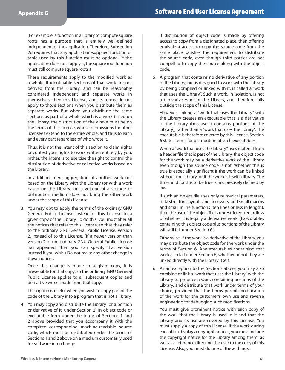 Software end user license agreement | Cisco WVC80N User Manual | Page 62 / 66