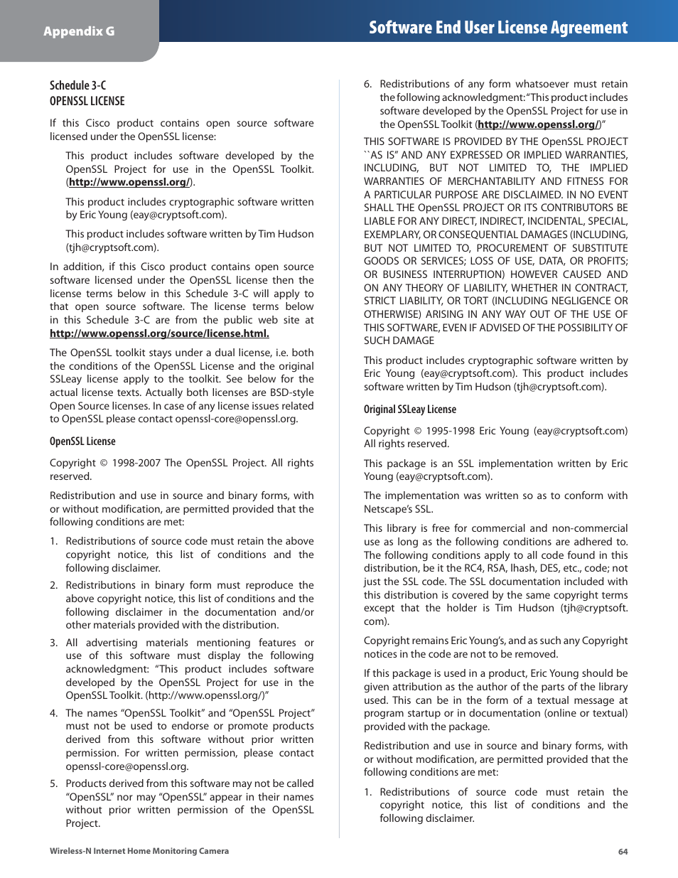 Software end user license agreement | Cisco WVC80N User Manual | Page 65 / 66