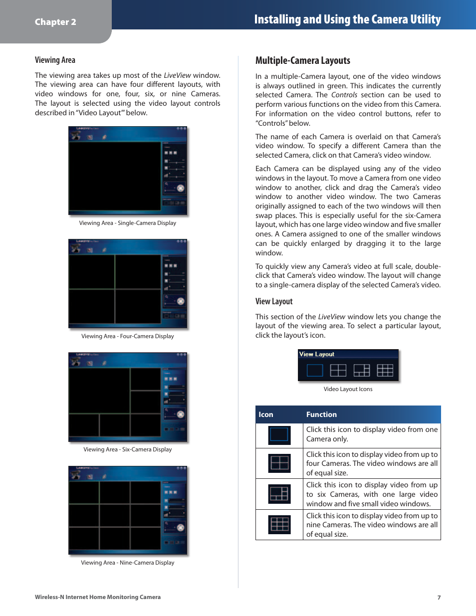 Installing and using the camera utility, Multiple-camera layouts | Cisco WVC80N User Manual | Page 8 / 66