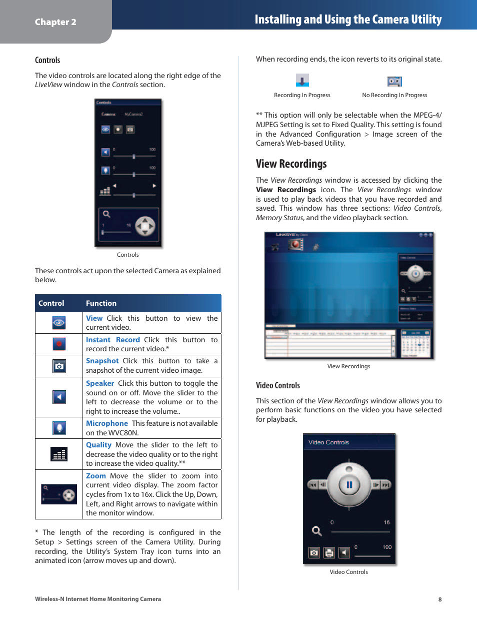 View recordings, Installing and using the camera utility | Cisco WVC80N User Manual | Page 9 / 66