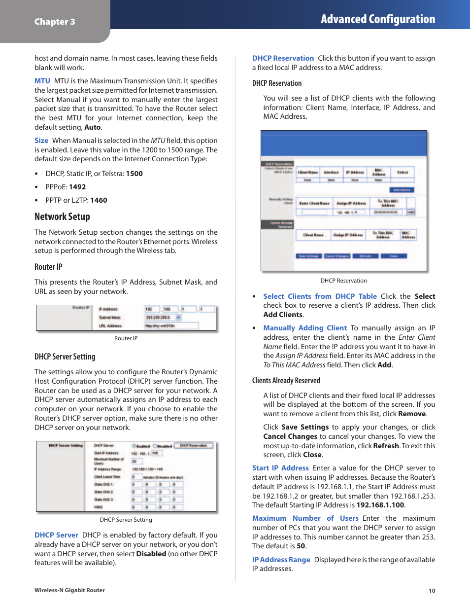 Advanced configuration, Network setup | Cisco WRT310N User Manual | Page 11 / 53
