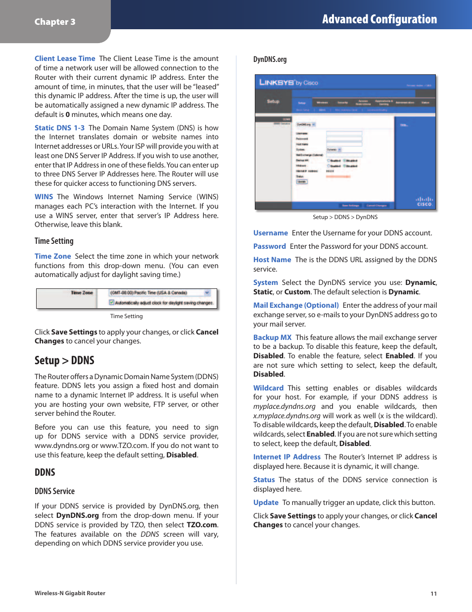 Setup > ddns, Advanced configuration, Ddns | Cisco WRT310N User Manual | Page 12 / 53