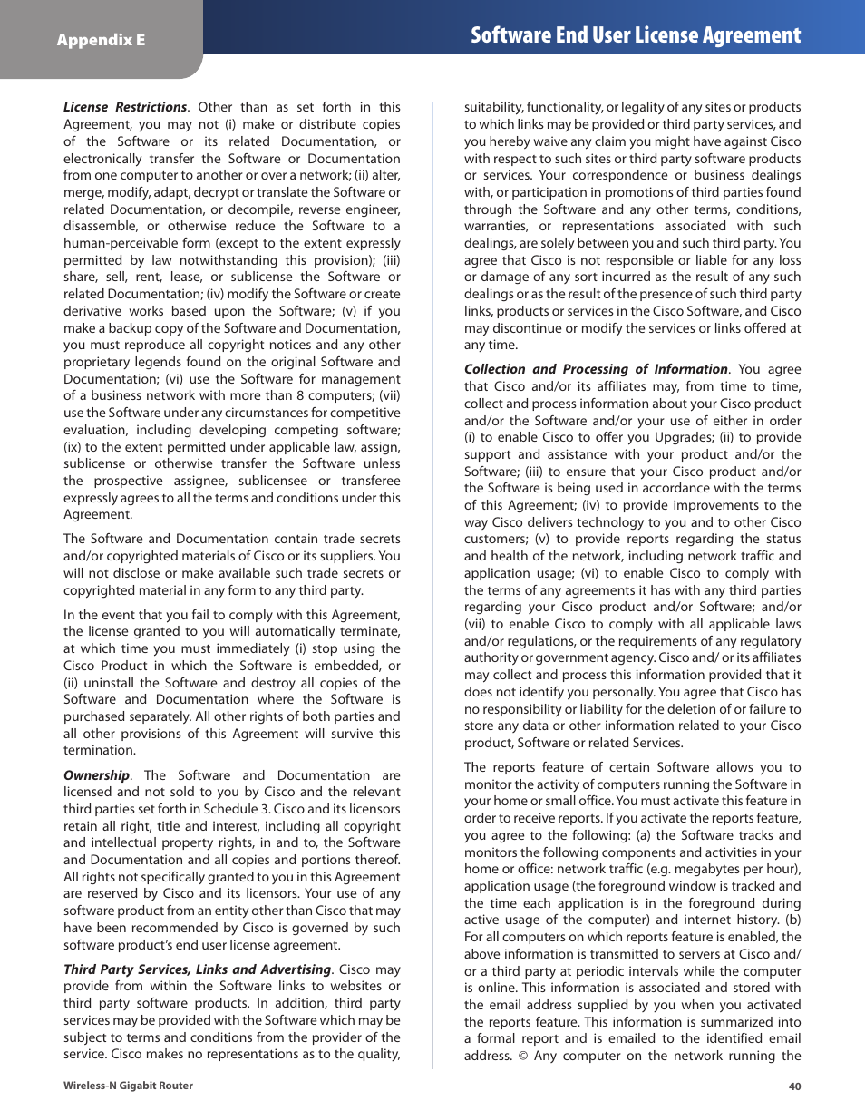 Software end user license agreement | Cisco WRT310N User Manual | Page 41 / 53