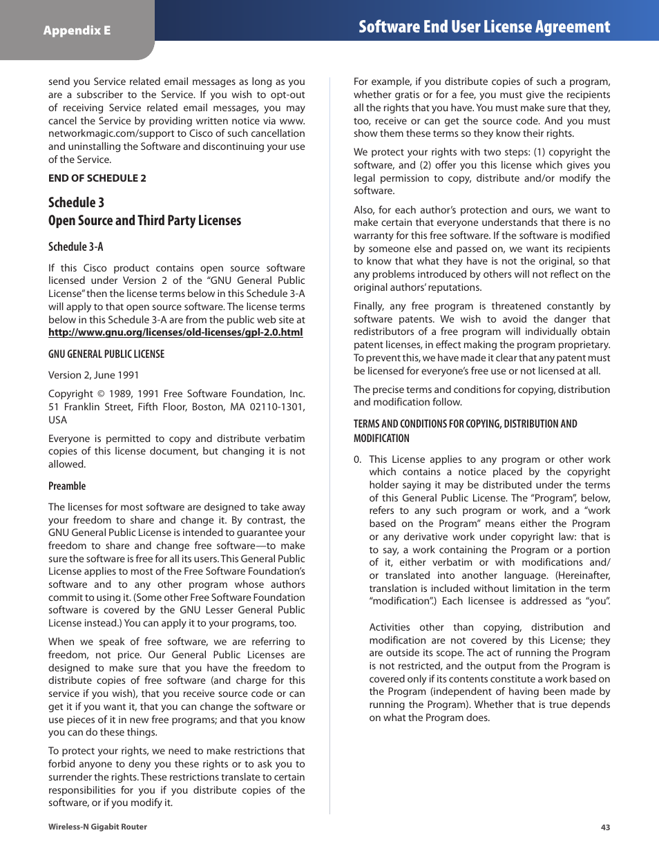 Software end user license agreement, Schedule 3 open source and third party licenses | Cisco WRT310N User Manual | Page 44 / 53