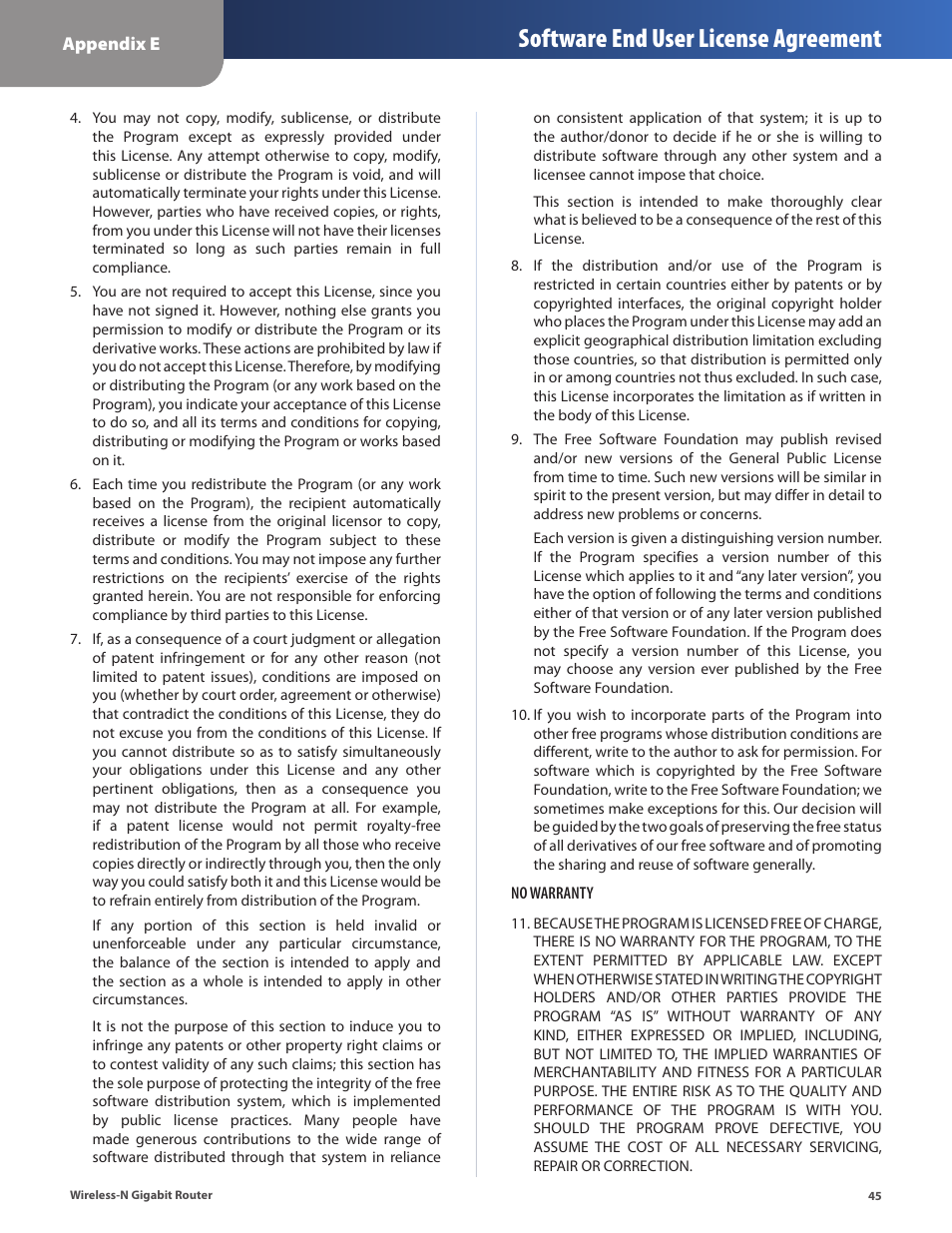 Software end user license agreement | Cisco WRT310N User Manual | Page 46 / 53