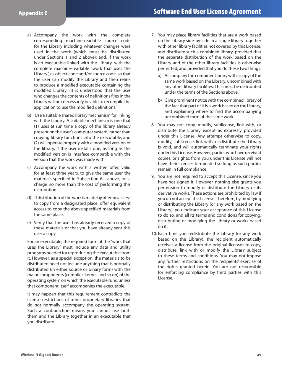 Software end user license agreement | Cisco WRT310N User Manual | Page 50 / 53