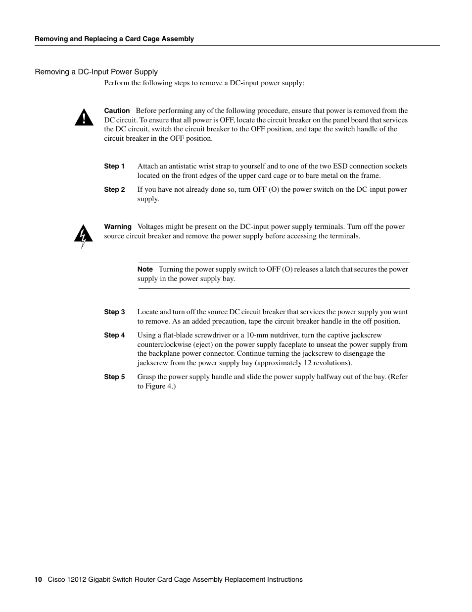 Removing a dc-input power supply | Cisco 12012 User Manual | Page 10 / 34