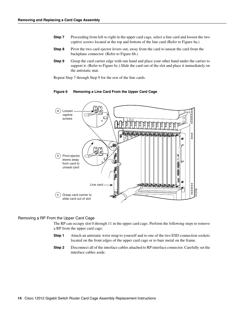 Removing a rp from the upper card cage | Cisco 12012 User Manual | Page 14 / 34