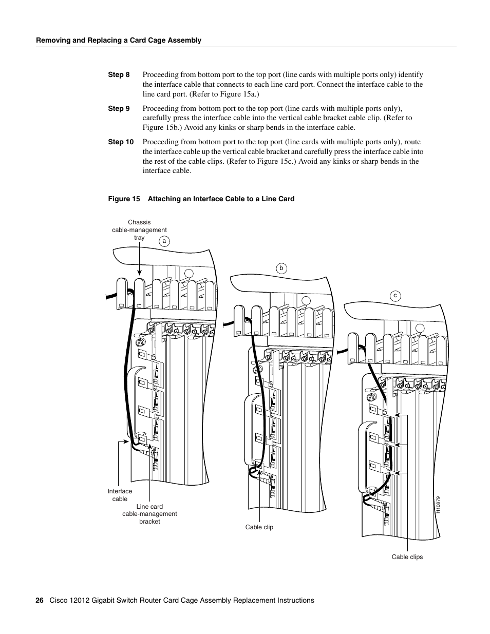 Step 9, Step 10, Cable clip b | Cable clips c | Cisco 12012 User Manual | Page 26 / 34