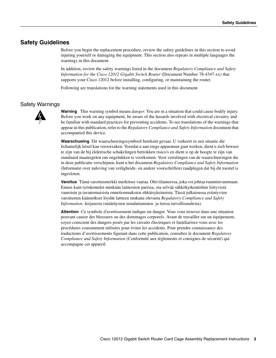 Safety guidelines | Cisco 12012 User Manual | Page 3 / 34