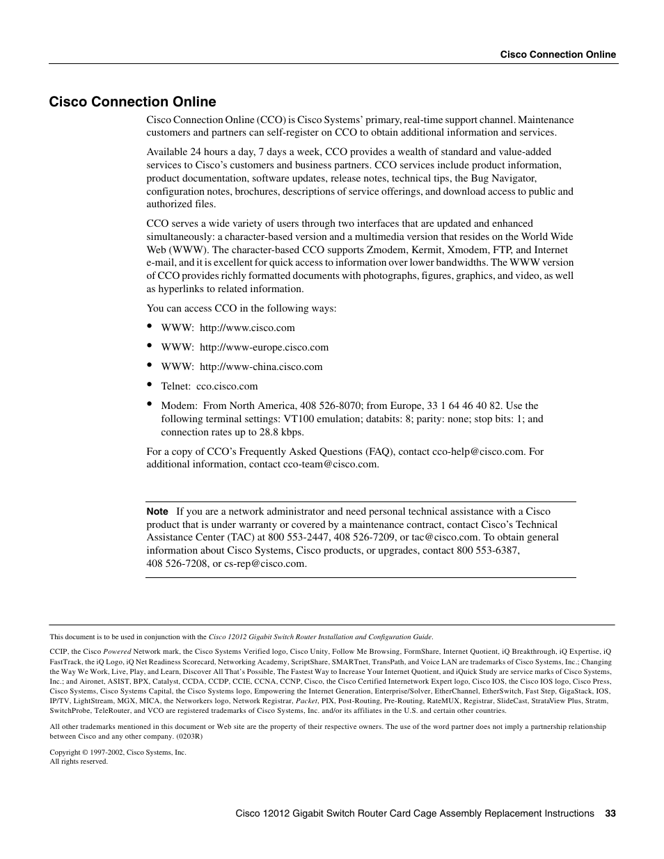 Cisco connection online | Cisco 12012 User Manual | Page 33 / 34