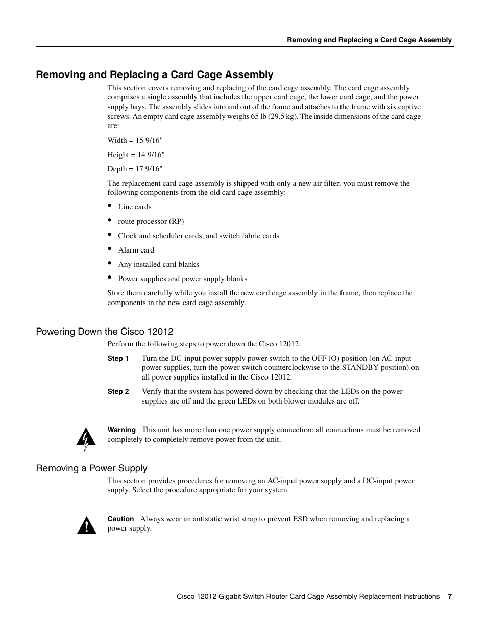 Removing and replacing a card cage assembly | Cisco 12012 User Manual | Page 7 / 34