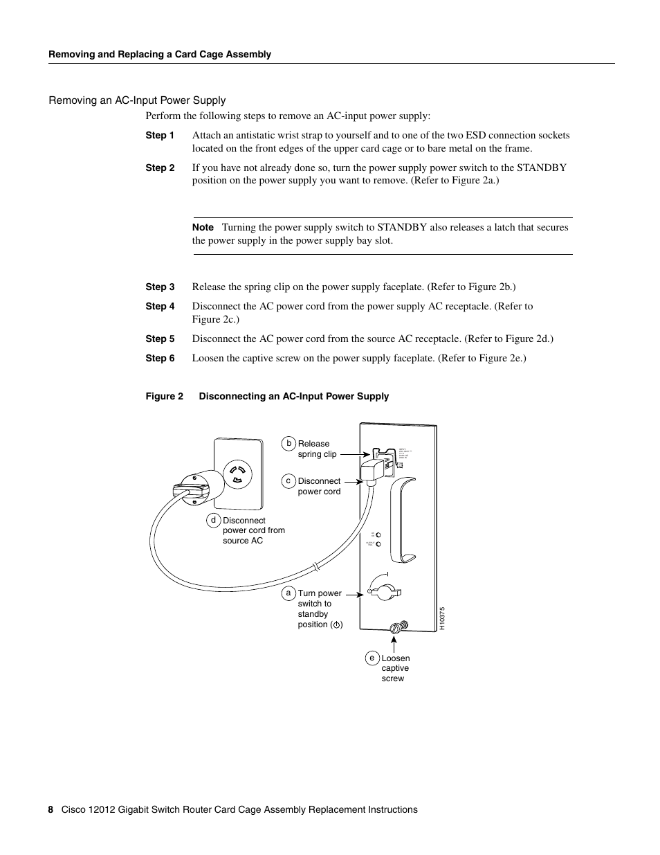 Removing an ac-input power supply | Cisco 12012 User Manual | Page 8 / 34