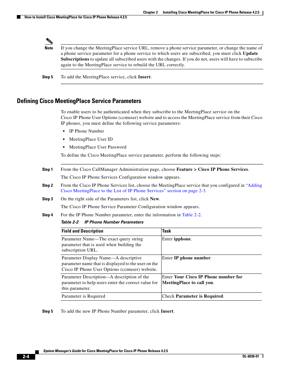 Defining cisco meetingplace service parameters | Cisco OL-6030-01 User Manual | Page 4 / 6