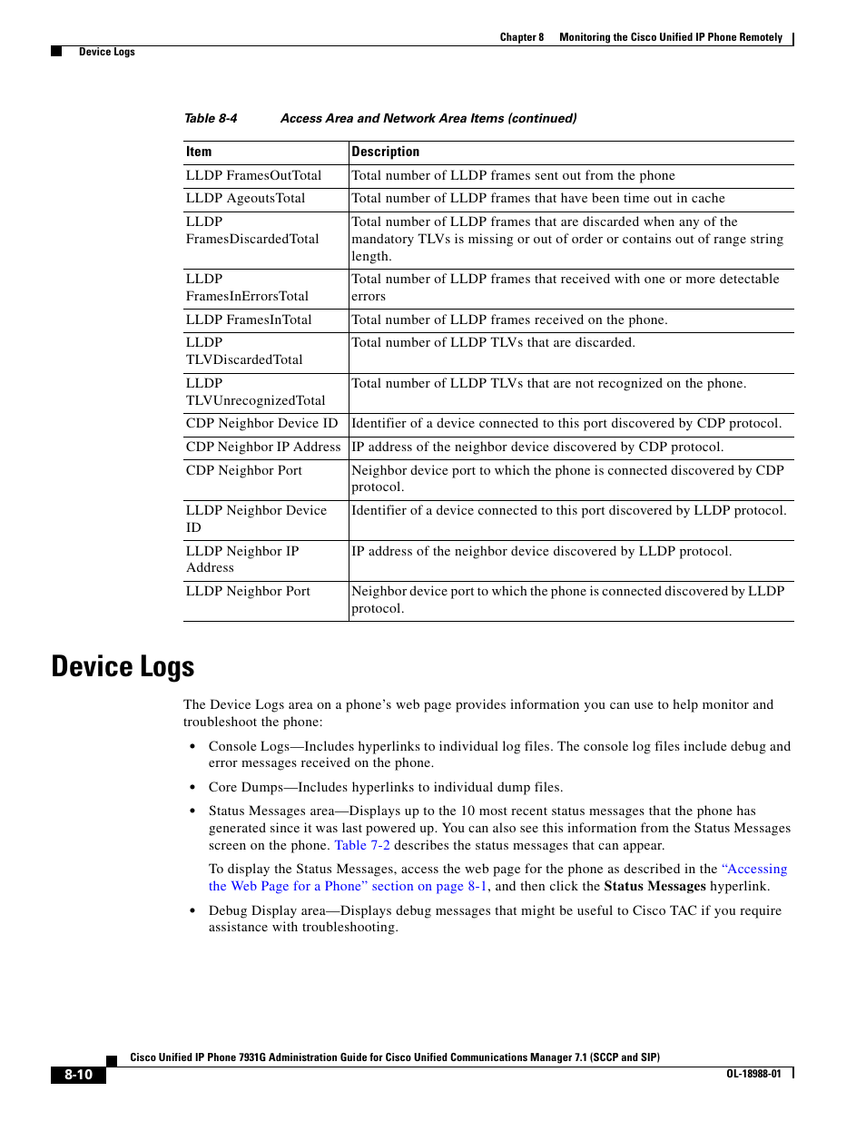 Device logs, Device logs” section on | Cisco OL-18988-01 User Manual | Page 10 / 14