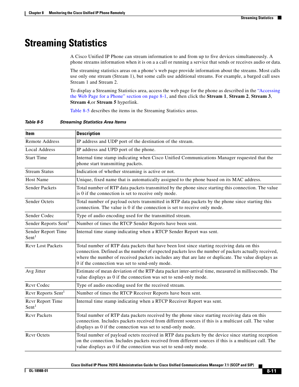 Streaming statistics, Streaming | Cisco OL-18988-01 User Manual | Page 11 / 14