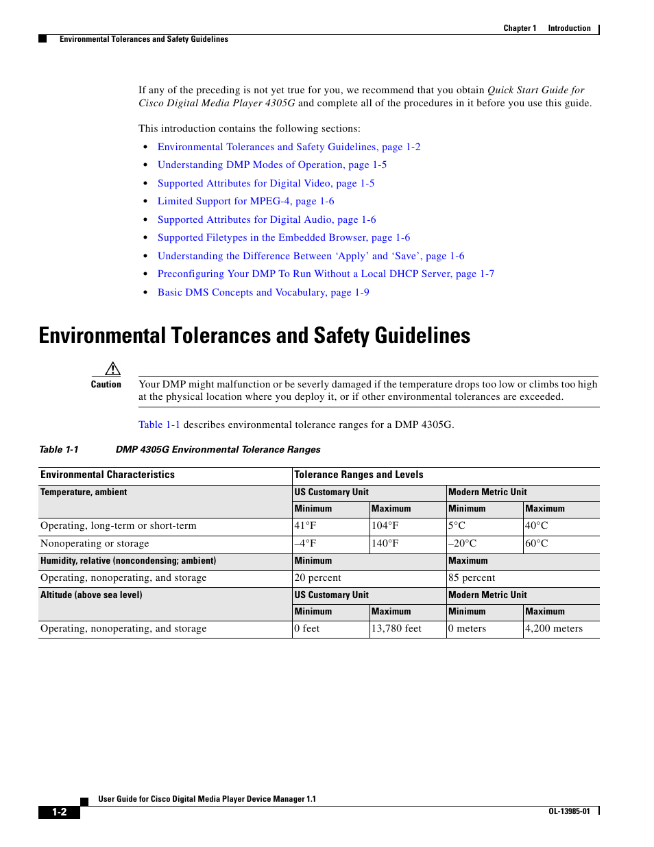 Environmental tolerances and safety guidelines | Cisco OL-13985-01 User Manual | Page 2 / 10