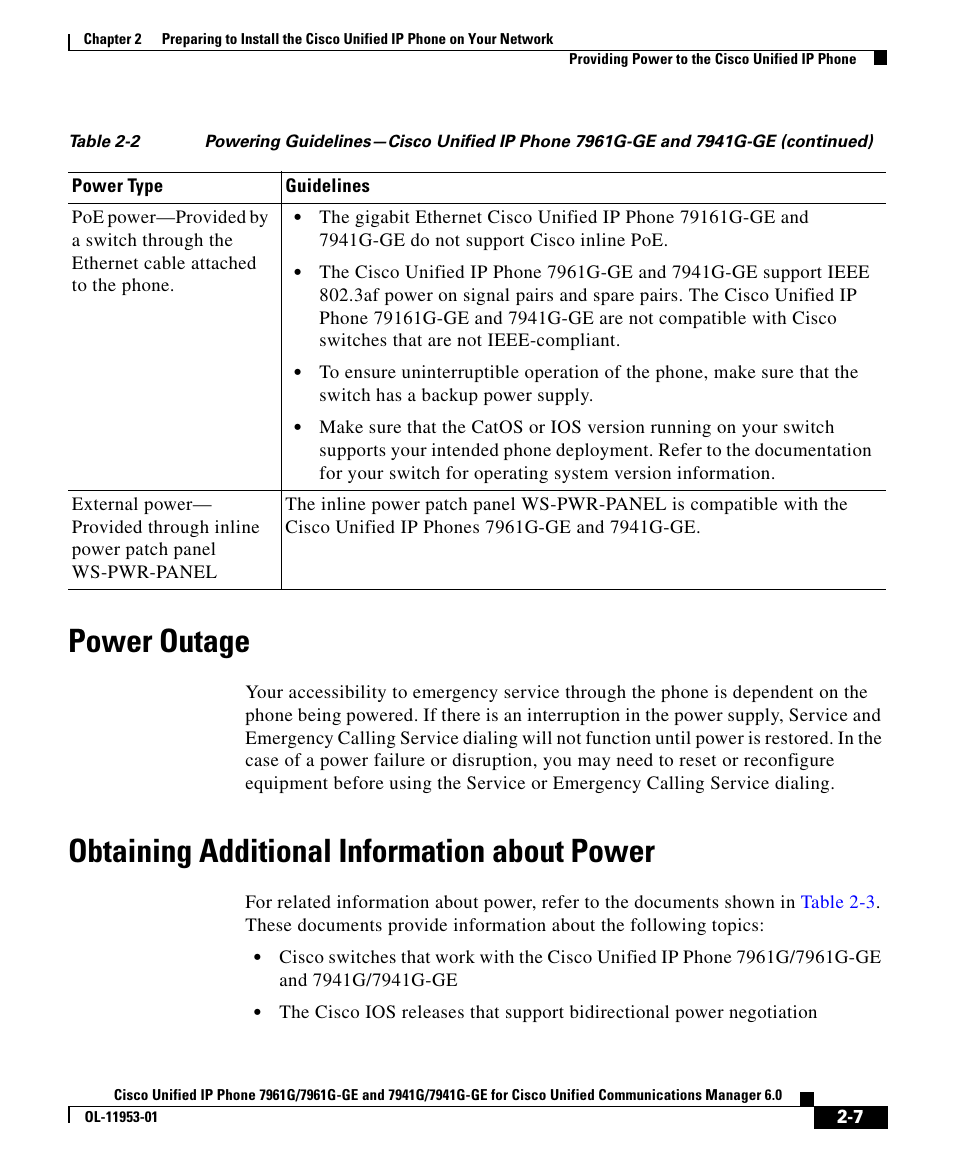 Power outage, Obtaining additional information about power | Cisco OL-11953-01 User Manual | Page 7 / 20