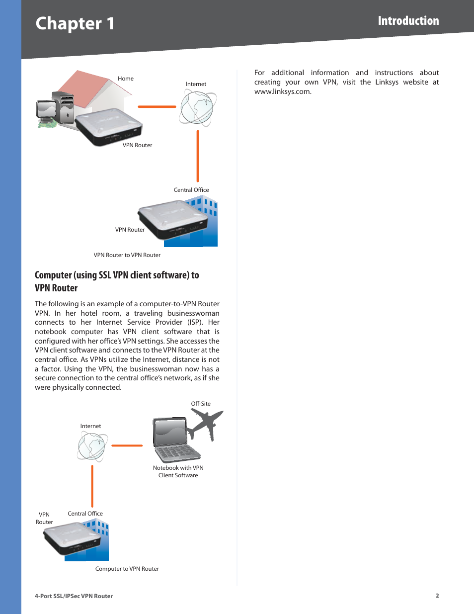 Chapter, Introduction | Cisco 4-Port SSL/IPSec VPN Router RVL200 User Manual | Page 10 / 117