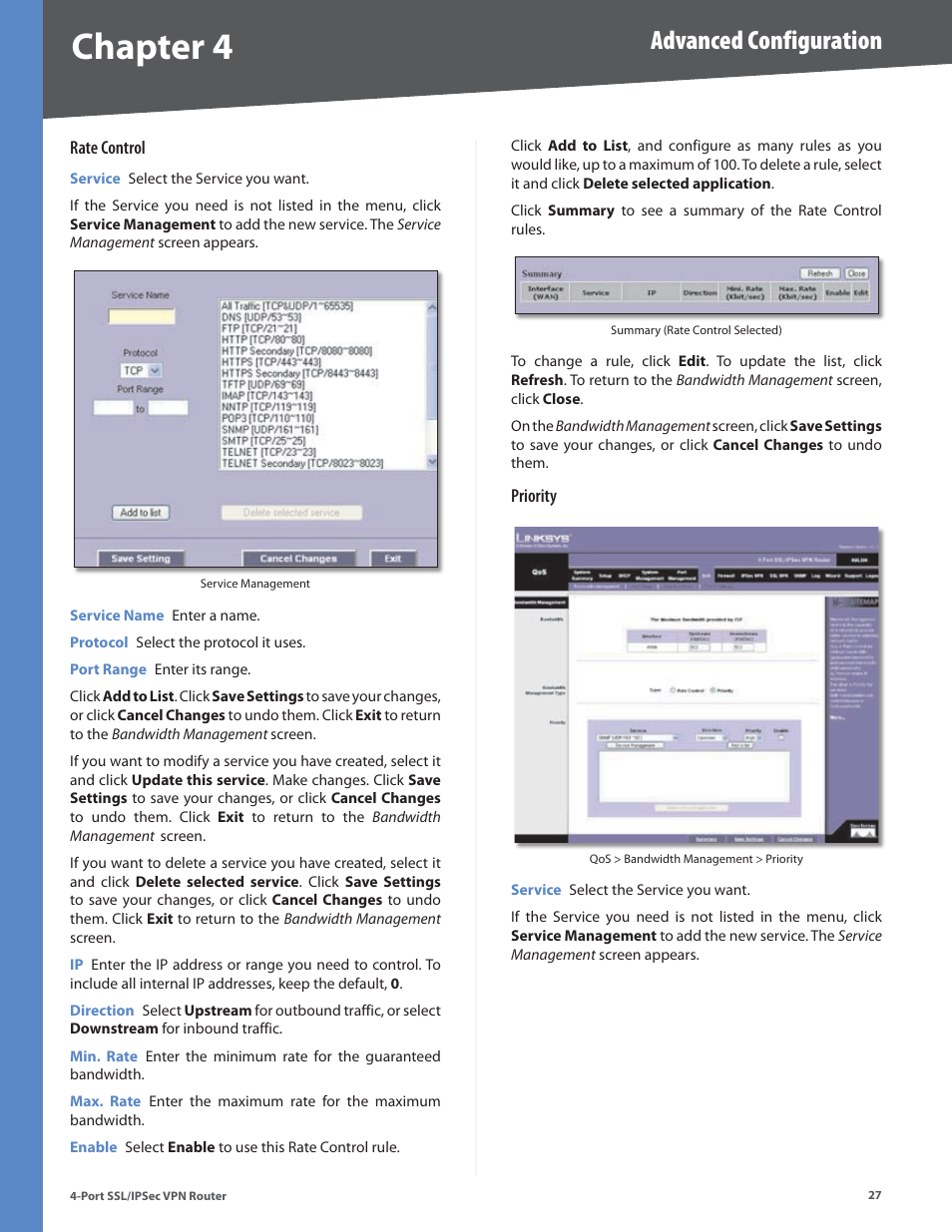 Chapter 4, Advanced configuration | Cisco 4-Port SSL/IPSec VPN Router RVL200 User Manual | Page 35 / 117