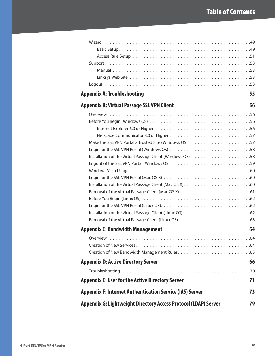 Cisco 4-Port SSL/IPSec VPN Router RVL200 User Manual | Page 6 / 117