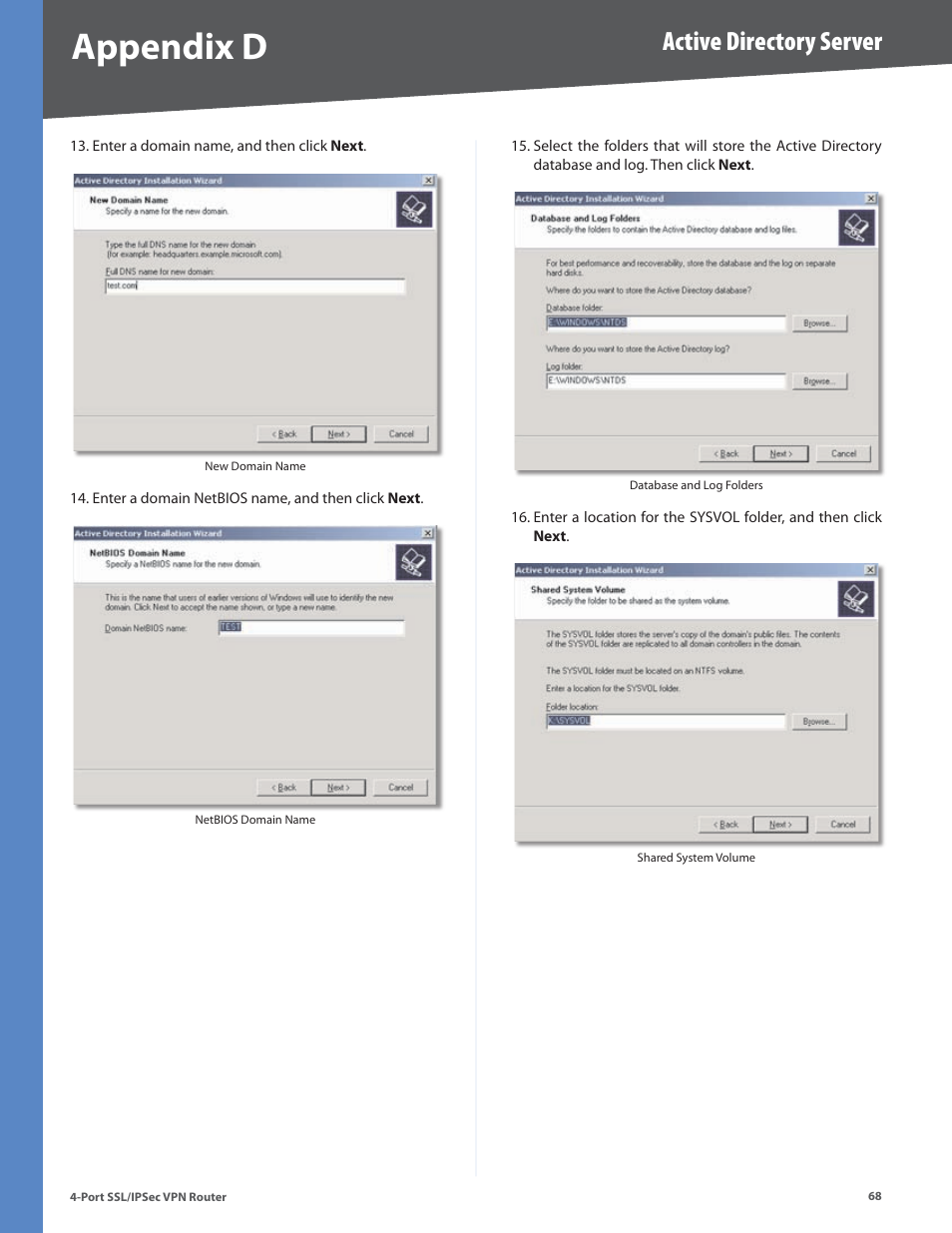 Appendix d, Active directory server | Cisco 4-Port SSL/IPSec VPN Router RVL200 User Manual | Page 76 / 117