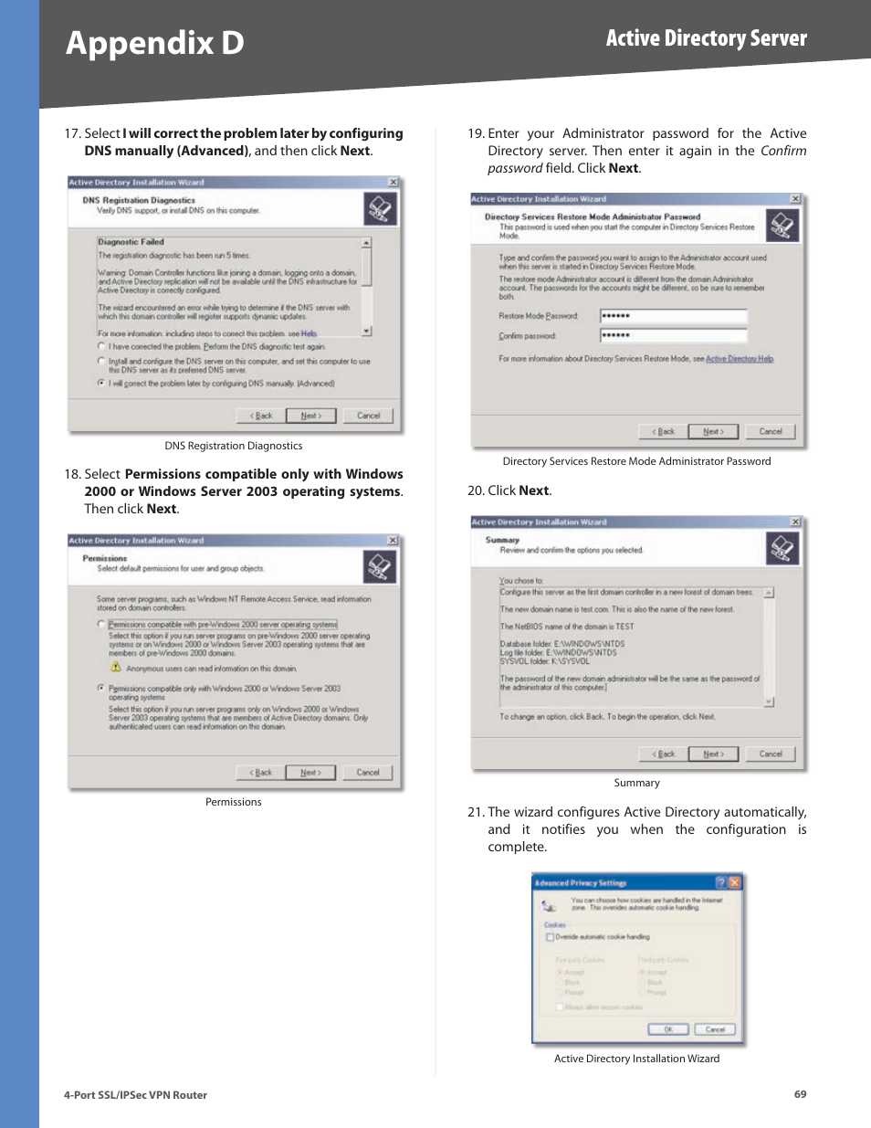Appendix d, Active directory server | Cisco 4-Port SSL/IPSec VPN Router RVL200 User Manual | Page 77 / 117
