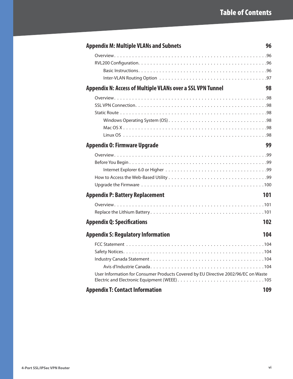 Cisco 4-Port SSL/IPSec VPN Router RVL200 User Manual | Page 8 / 117