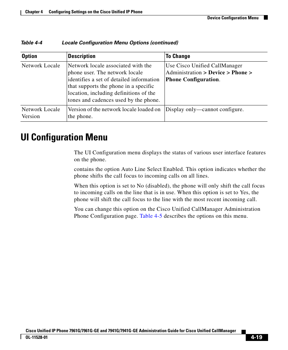 Ui configuration menu | Cisco IP Phone 7961G-GE User Manual | Page 19 / 36