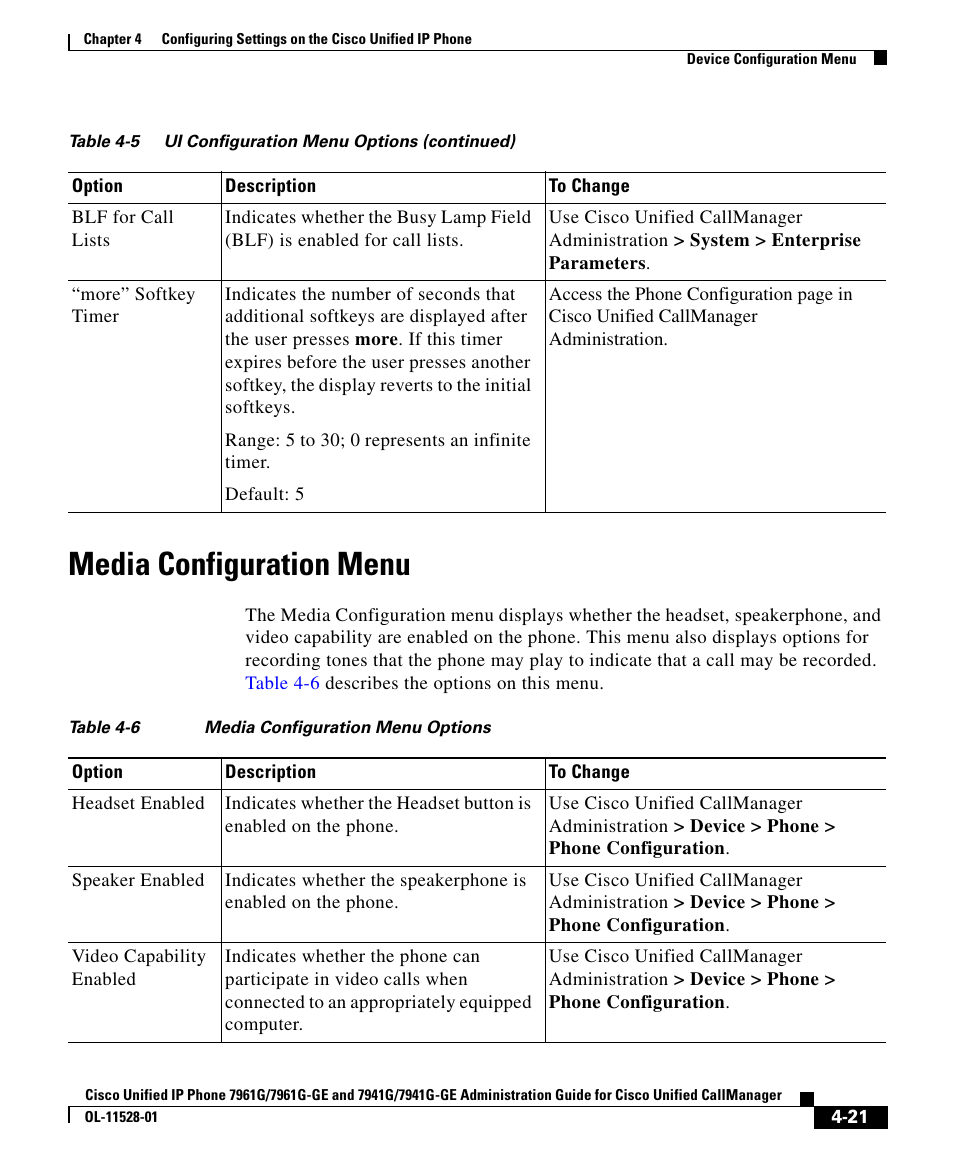 Media configuration menu | Cisco IP Phone 7961G-GE User Manual | Page 21 / 36