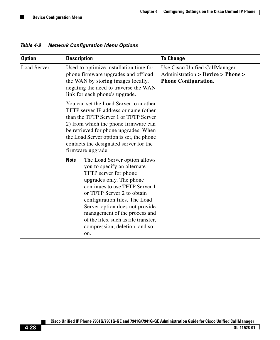Table 4-9 | Cisco IP Phone 7961G-GE User Manual | Page 28 / 36