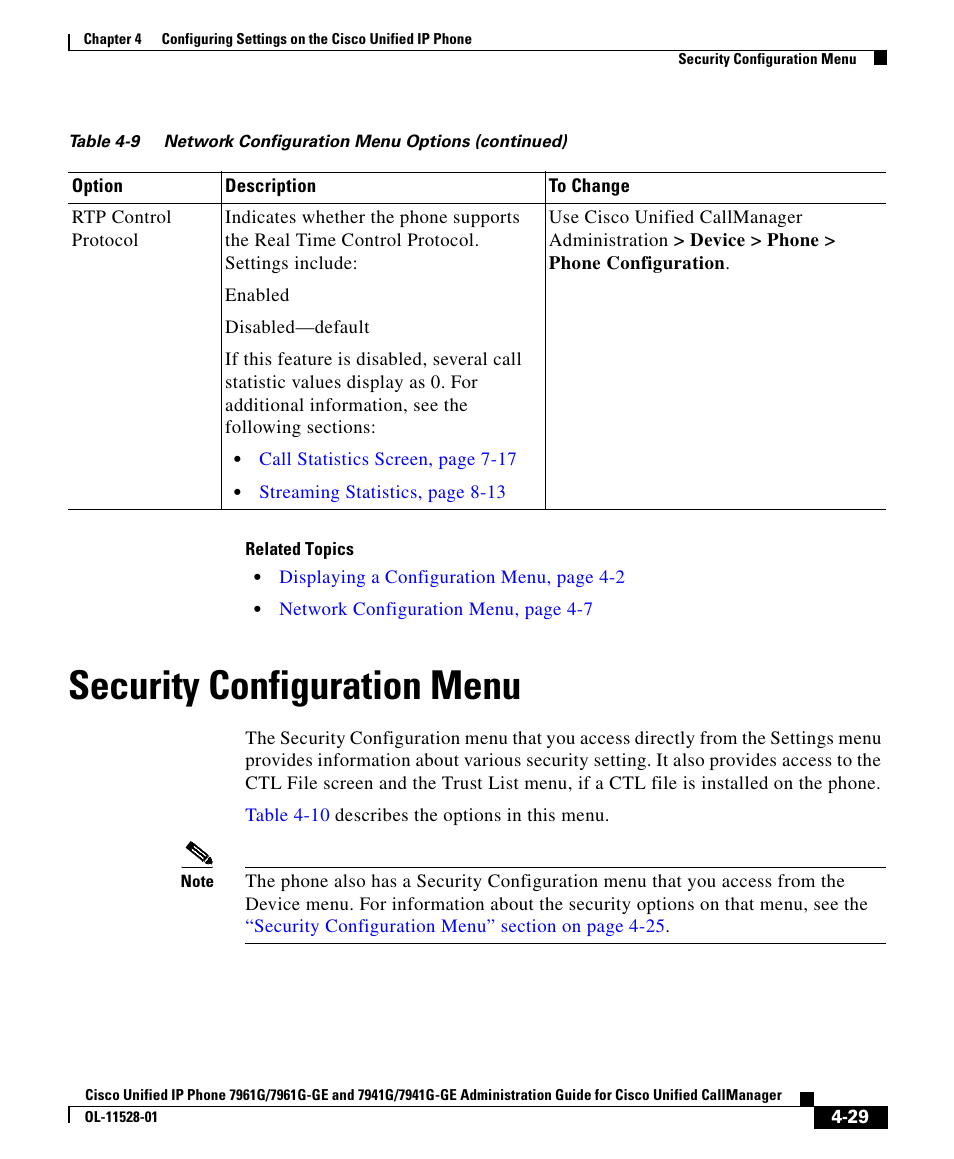 Security configuration menu | Cisco IP Phone 7961G-GE User Manual | Page 29 / 36
