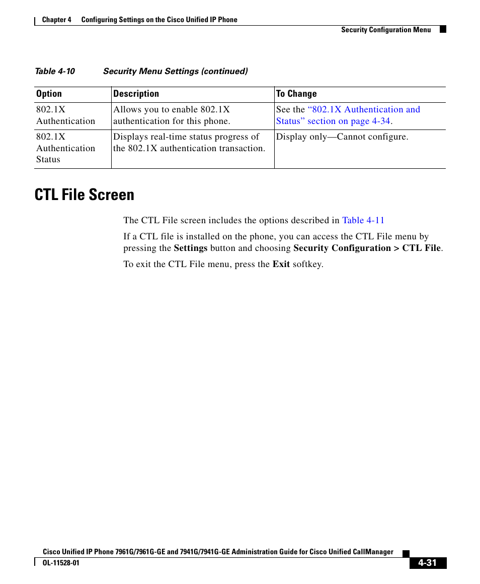 Ctl file screen | Cisco IP Phone 7961G-GE User Manual | Page 31 / 36