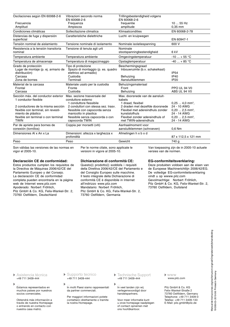Pilz PU3Z 120-240VAC 3n/o 1n/c 6so User Manual | Page 16 / 16