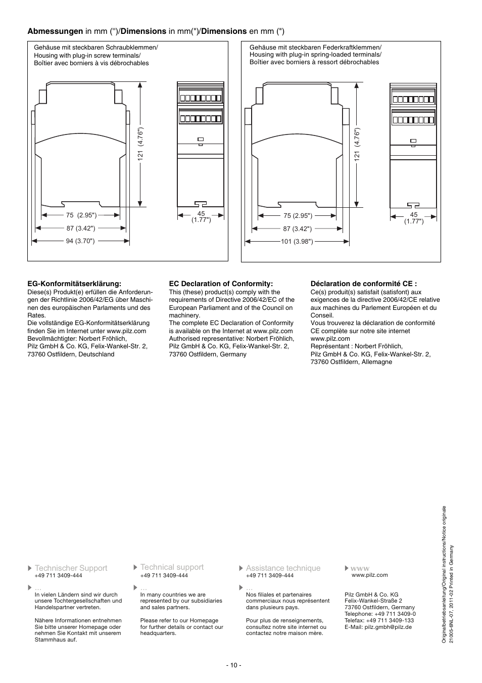 Pilz PSWZ X1P 0,5V /24-240VACDC 2n/o 1n/c 2so User Manual | Page 10 / 20