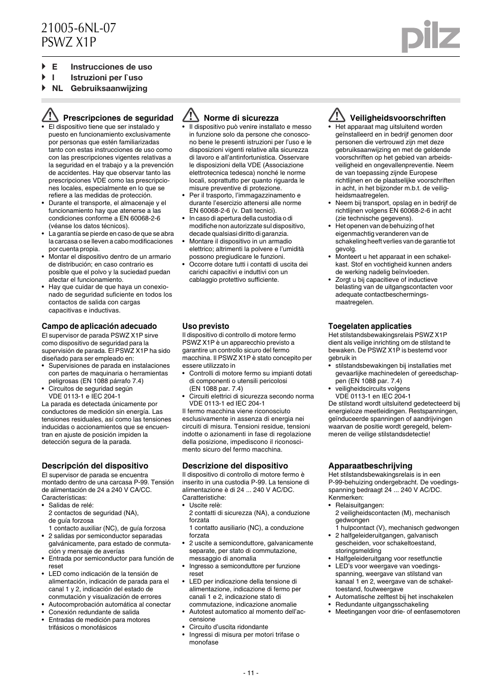 Pilz PSWZ X1P 0,5V /24-240VACDC 2n/o 1n/c 2so User Manual | Page 11 / 20