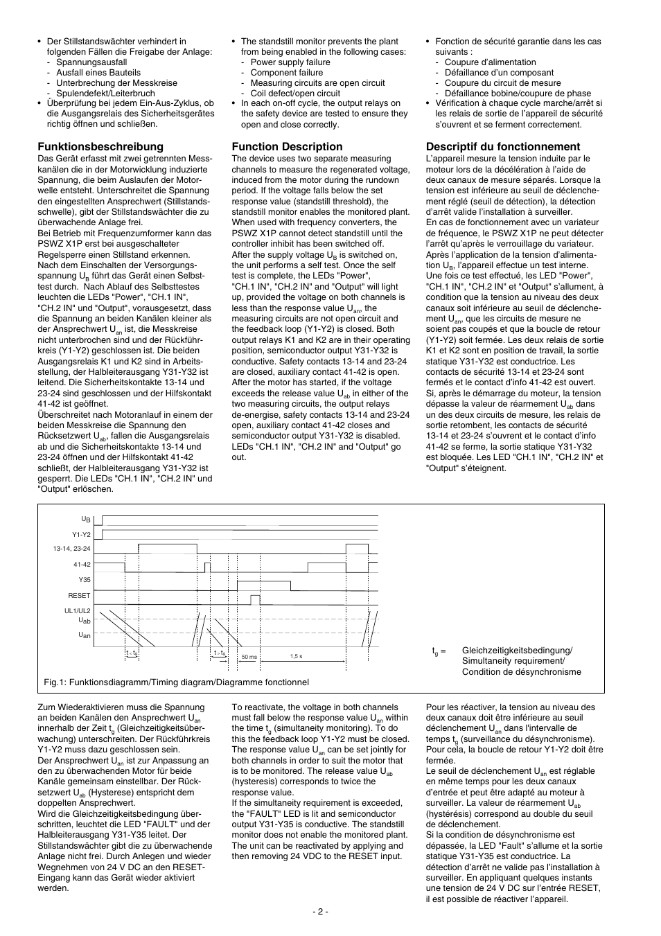 Funktionsbeschreibung, Function description, Descriptif du fonctionnement | Pilz PSWZ X1P 0,5V /24-240VACDC 2n/o 1n/c 2so User Manual | Page 2 / 20