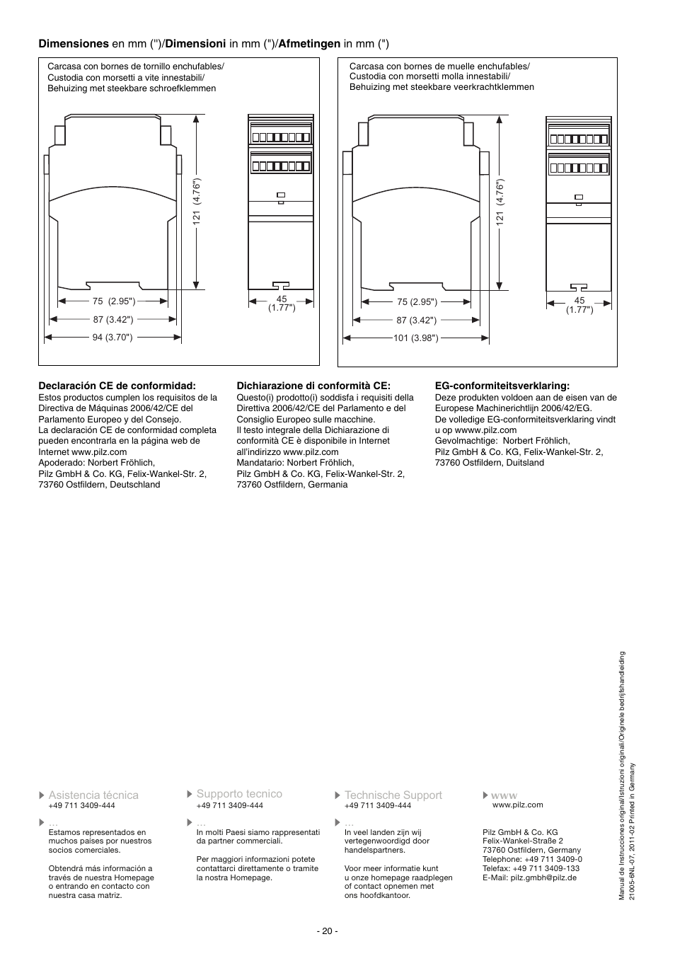 Pilz PSWZ X1P 0,5V /24-240VACDC 2n/o 1n/c 2so User Manual | Page 20 / 20