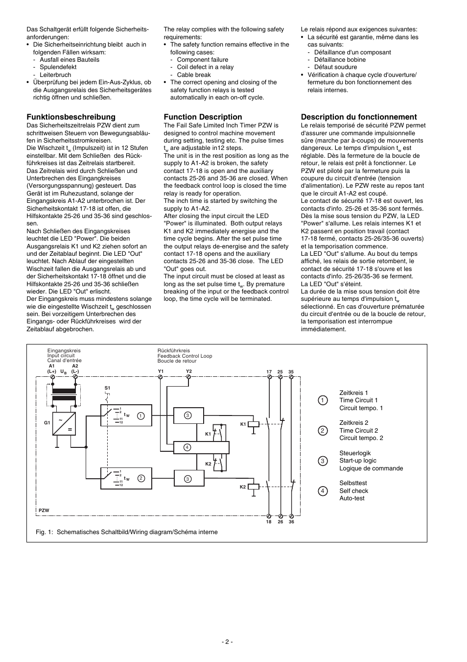 Funktionsbeschreibung, Function description, Description du fonctionnement | Pilz PZW 30/110-120VAC 1n/o 2n/c User Manual | Page 2 / 12
