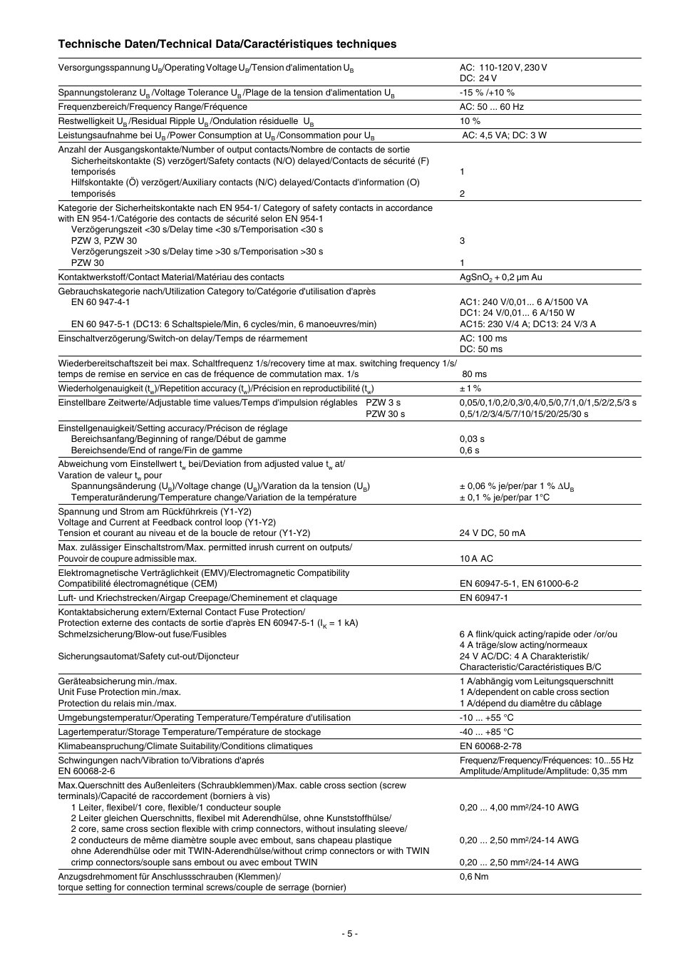 Pilz PZW 30/110-120VAC 1n/o 2n/c User Manual | Page 5 / 12