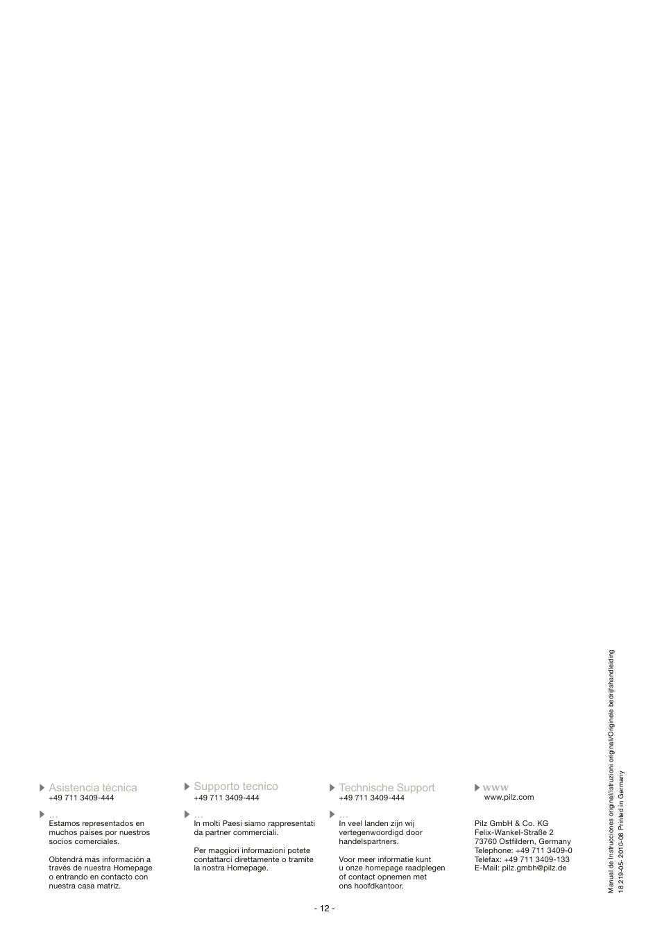 Pilz PZA 300/24VAC 1n/o 2n/c User Manual | Page 12 / 12