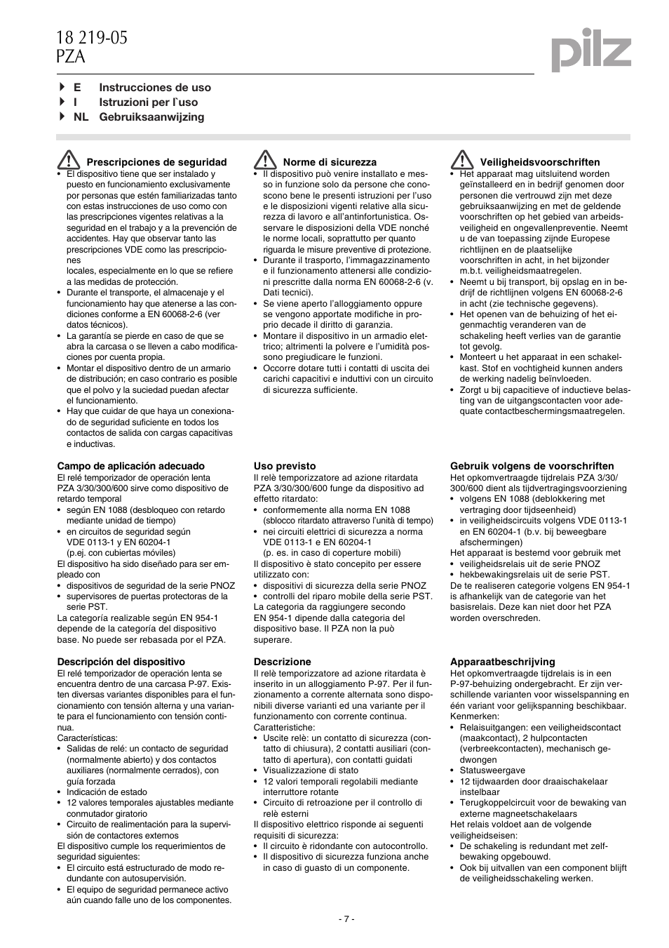 Pilz PZA 300/24VAC 1n/o 2n/c User Manual | Page 7 / 12